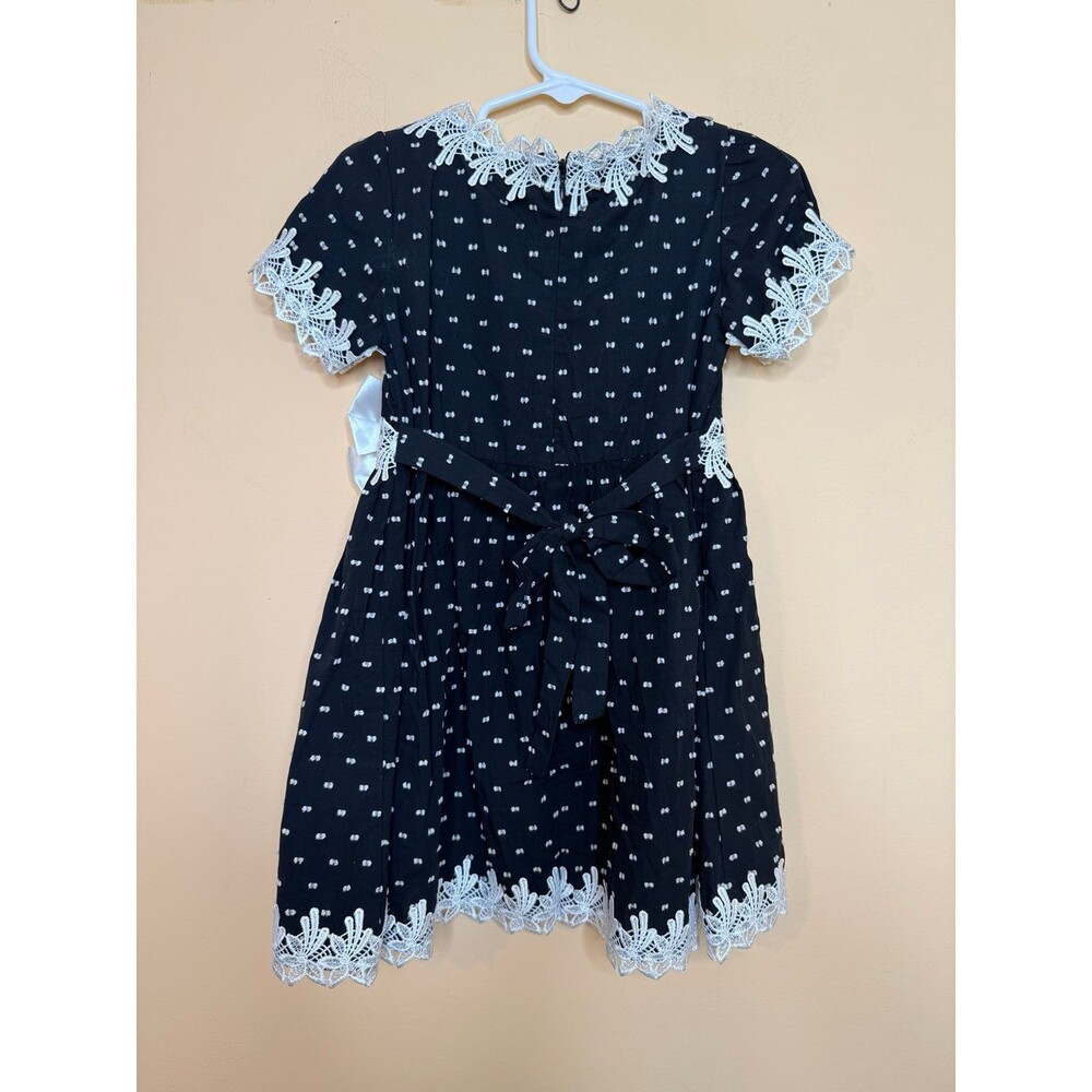 Mina size 2 black and white polka dot dress white lace trim white bow made in Vi - Picture 4 of 4